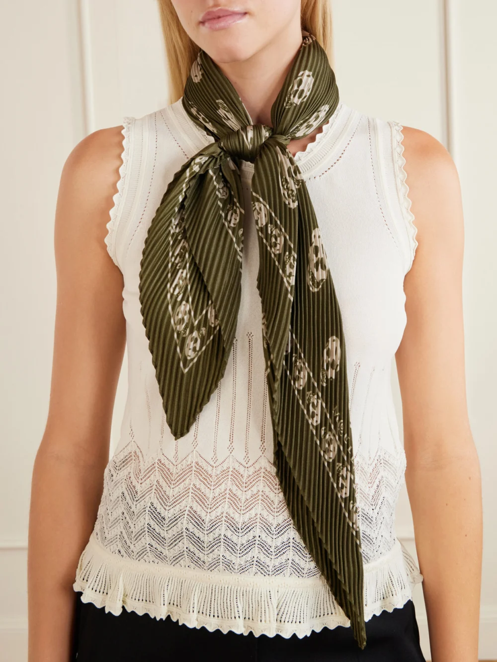 Alexander McQueen Printed Plissé Silk-satin Scarf, styled view