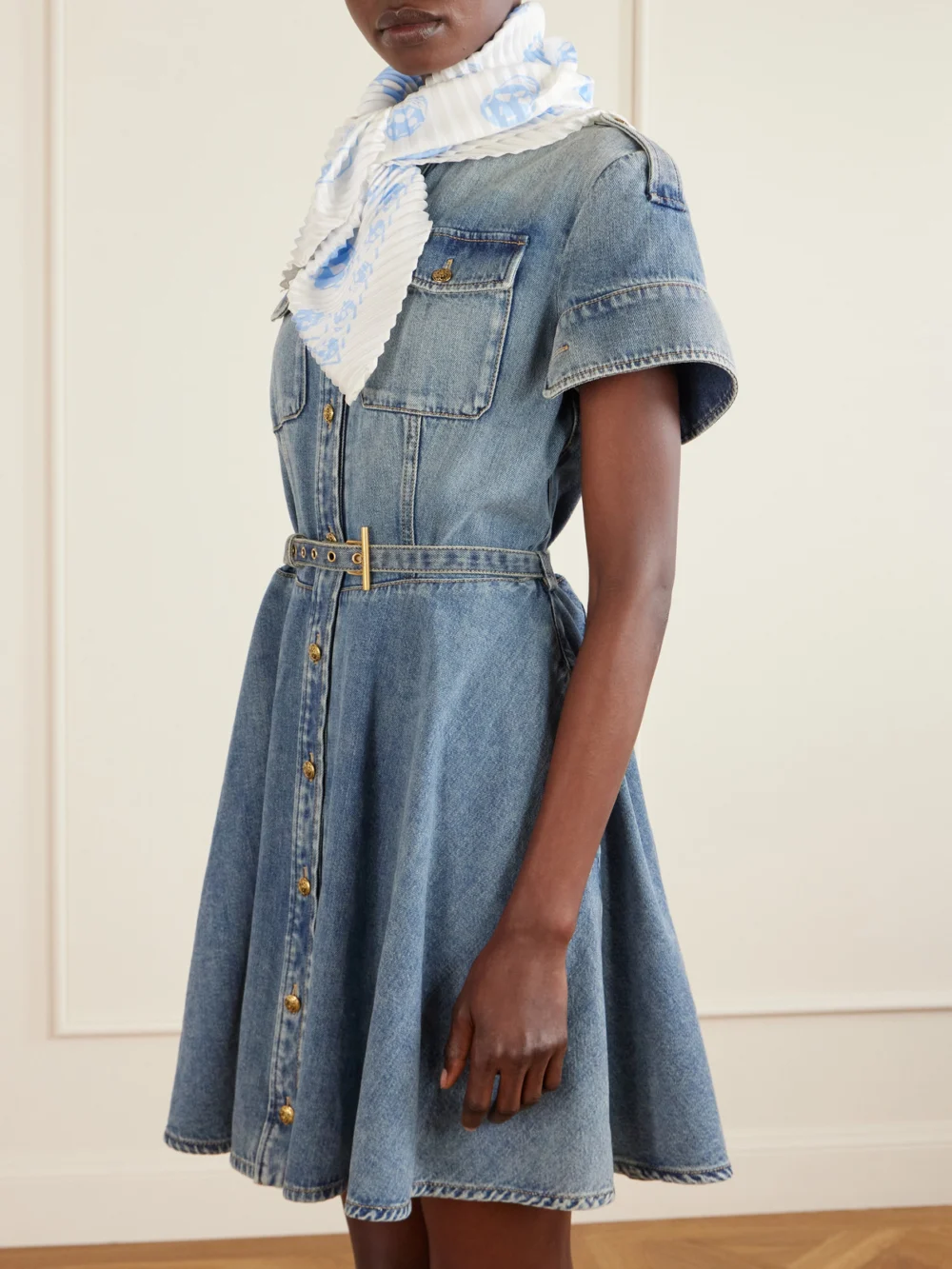 Alexander McQueen Printed Plissé Silk-satin Scarf, styled view