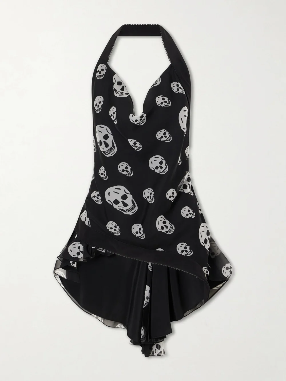 Alexander McQueen Printed Silk-crepe Halterneck Top in black