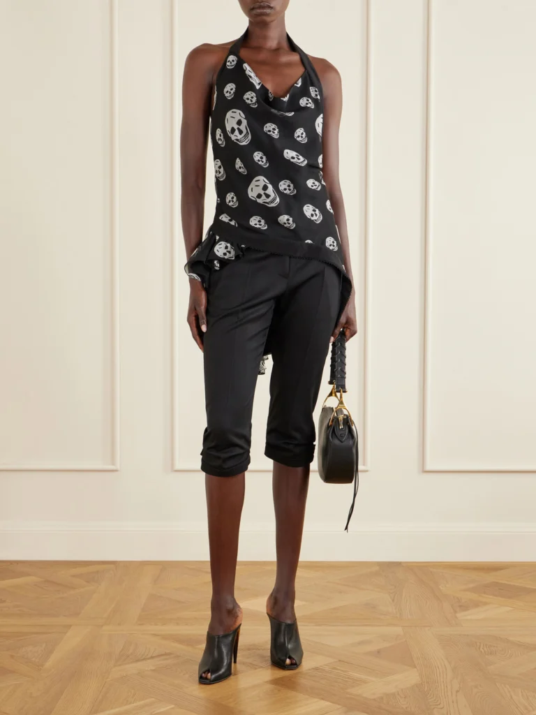 Alexander McQueen Printed Silk-crepe Halterneck Top