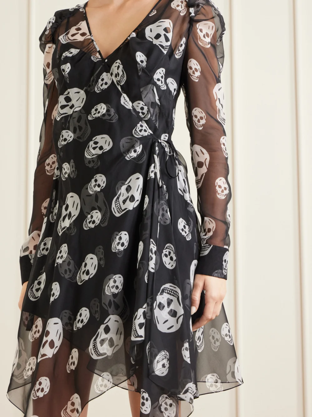 Close-up detail of the Alexander McQueen Printed Silk-georgette Mini Dress