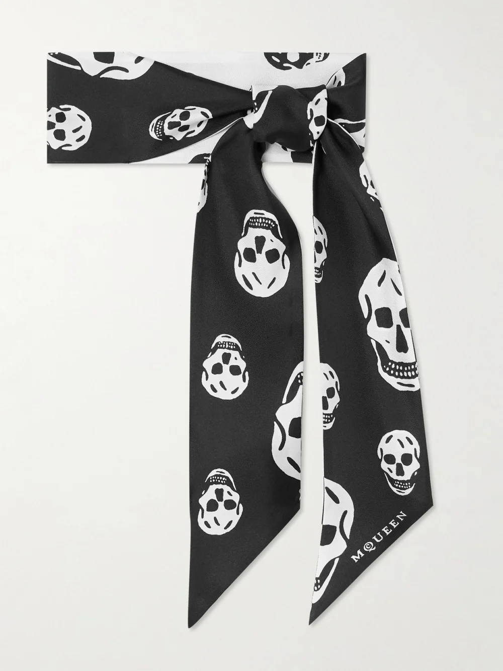 Alexander McQueen Printed Silk-twill Scarf in black