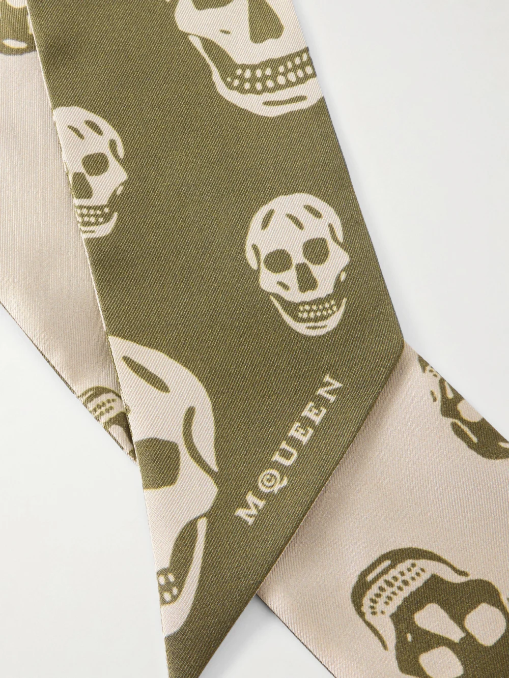 Close-up detail of the Alexander McQueen Printed Silk-twill Scarf