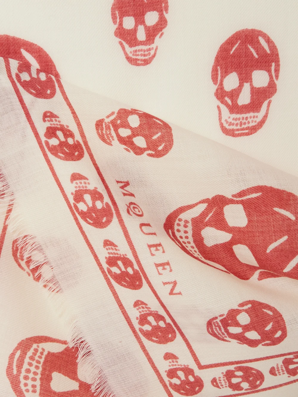 Close-up detail of the Alexander McQueen Printed Wool Scarf