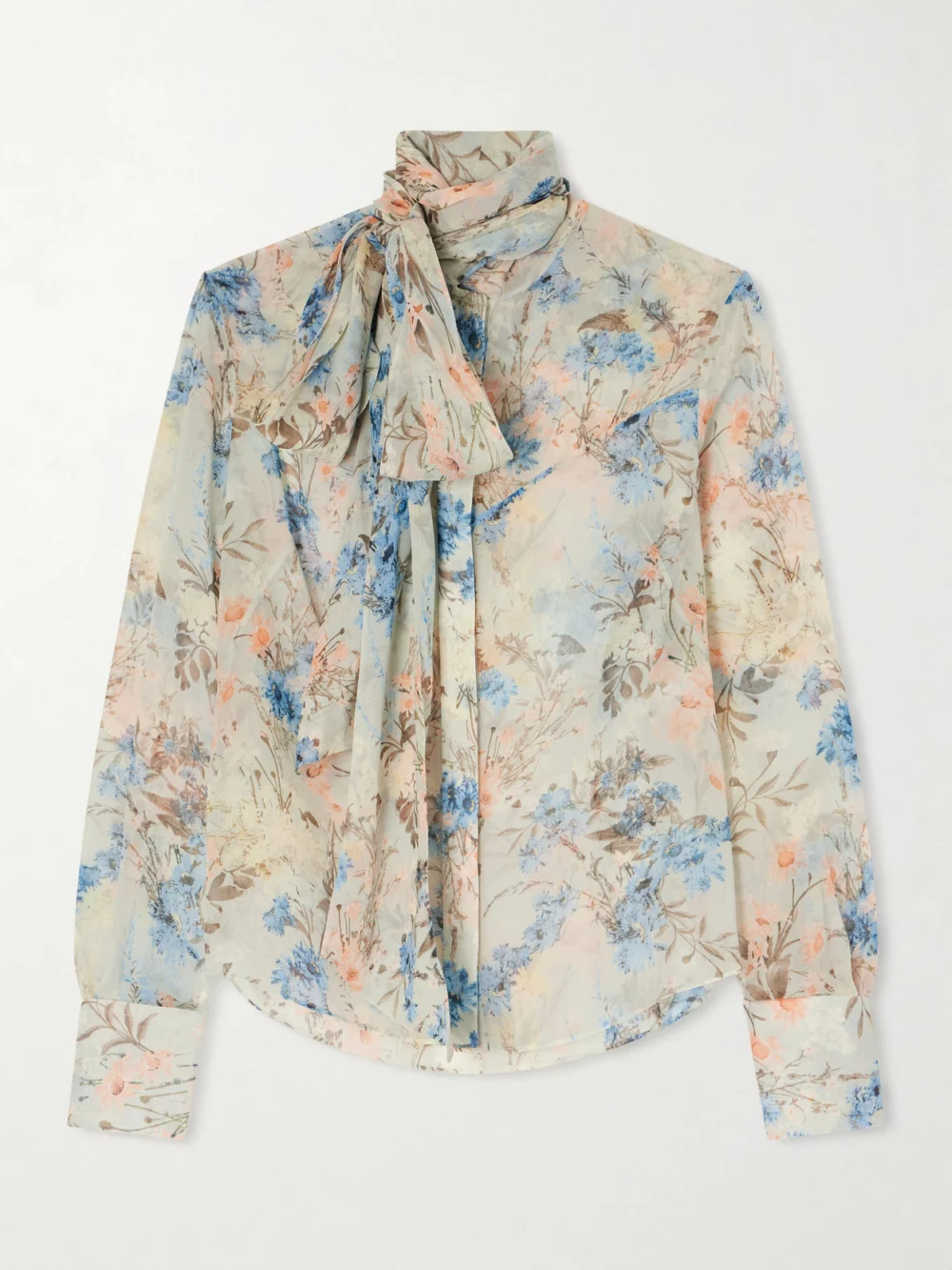 Alexander McQueen Pussy-bow Floral-print Silk-chiffon Blouse in green