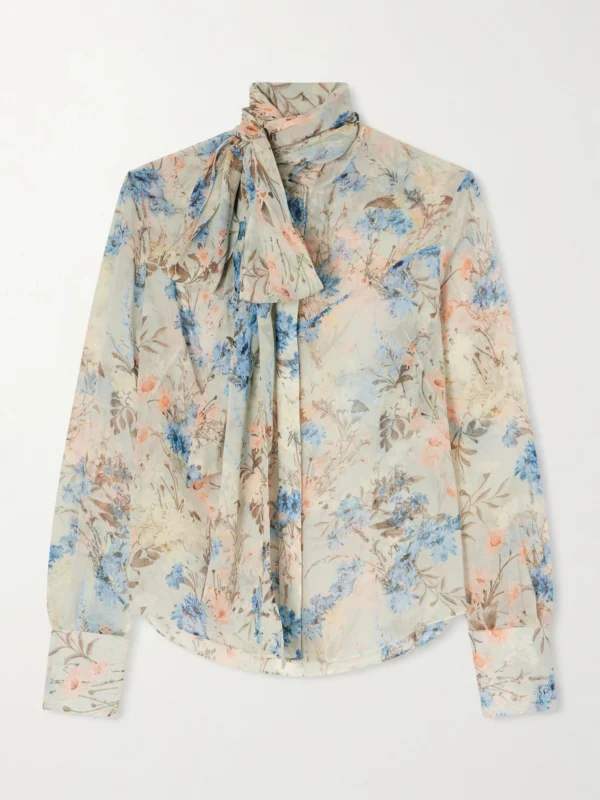 Alexander McQueen Pussy-bow Floral-print Silk-chiffon Blouse