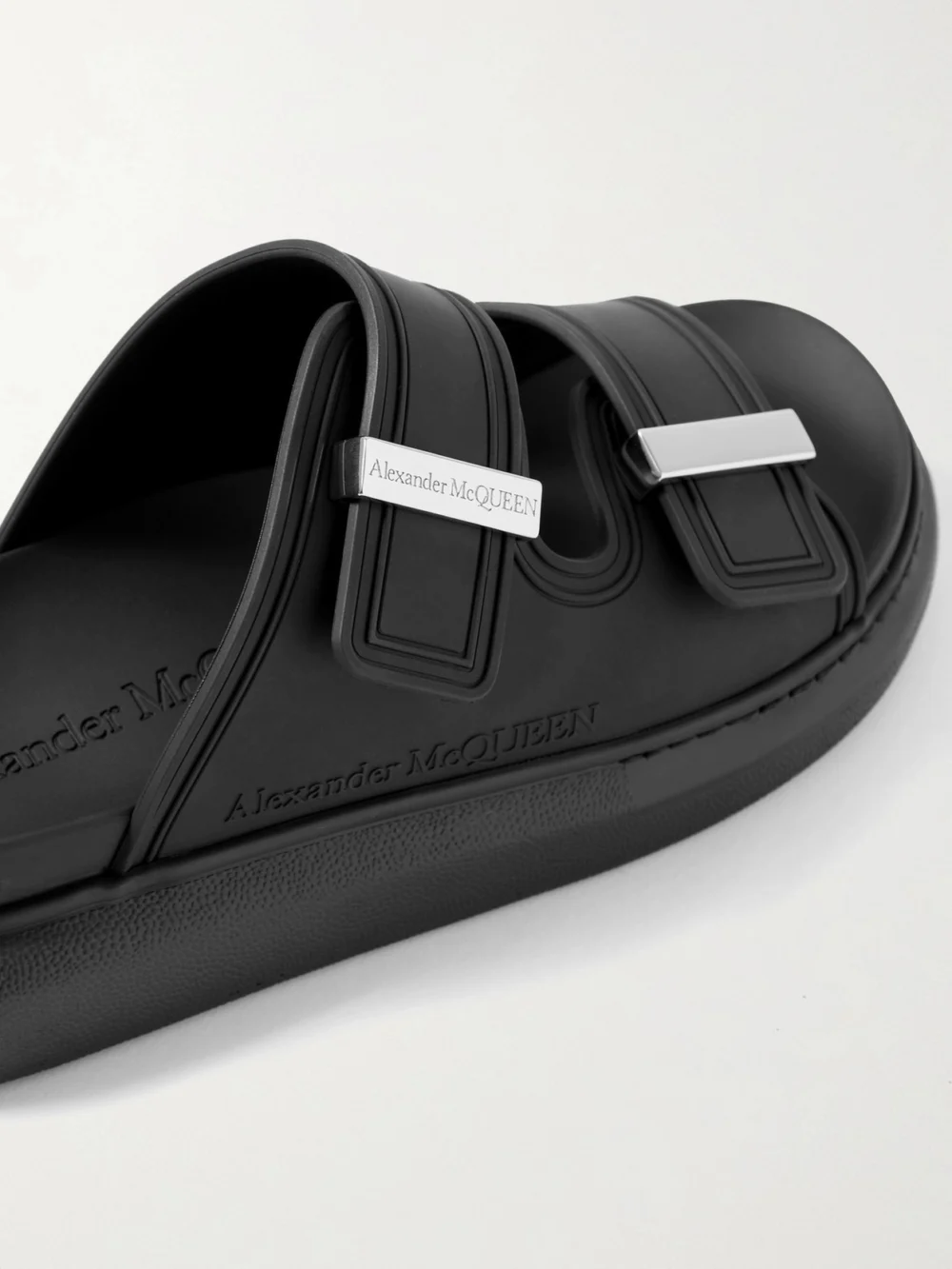 Close-up detail of the Alexander McQueen Rubber Hybrid Sandals