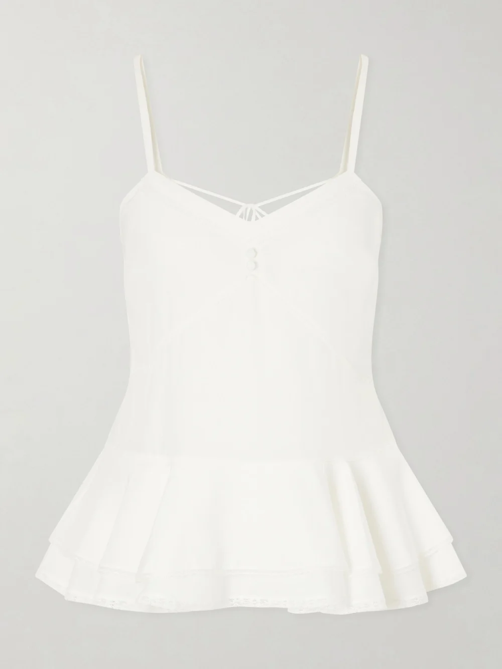 Alexander McQueen Ruffled Lace-trimmed Silk Peplum Top in white