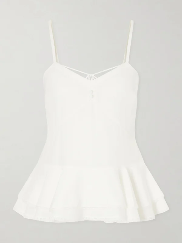 Alexander McQueen Ruffled Lace-trimmed Silk Peplum Top