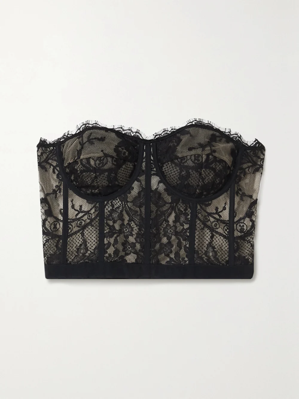 Alexander McQueen Satin-trimmed Cotton-blend Corded Lace Bustier Top in black