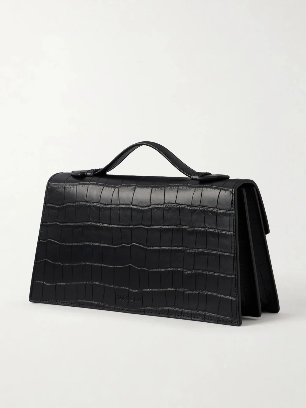 Back view of the Alexander McQueen Skull Embellished Croc-effect Leather Clutch