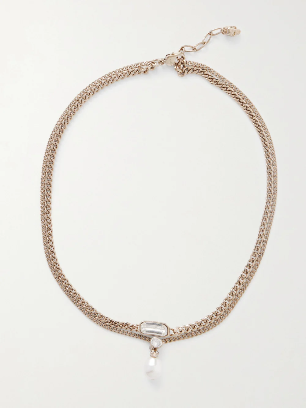 Alexander McQueen Skull Gold-tone, Crystal and Pearl-like Necklace