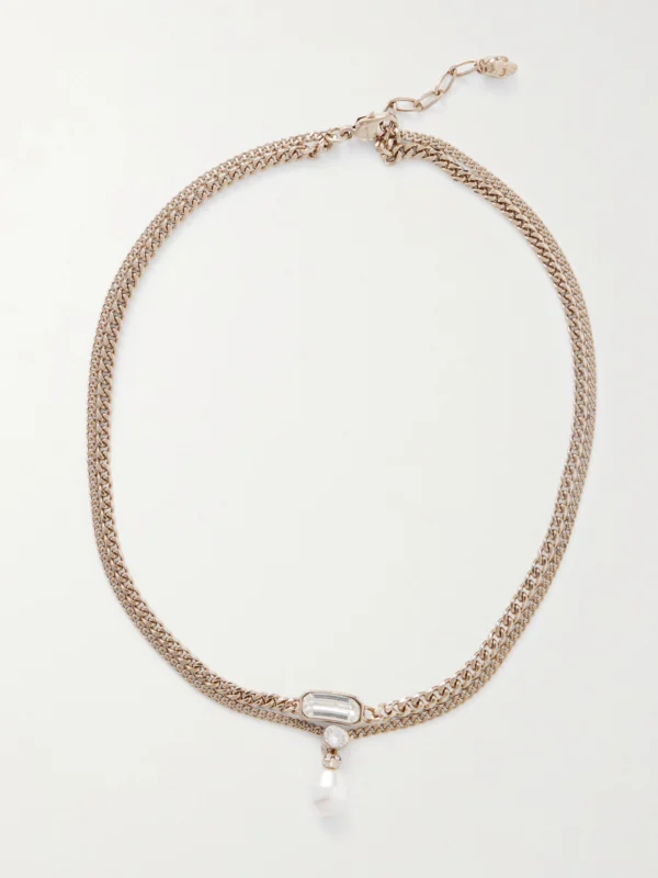 Alexander McQueen Skull Gold-tone, Crystal and Pearl-like Necklace