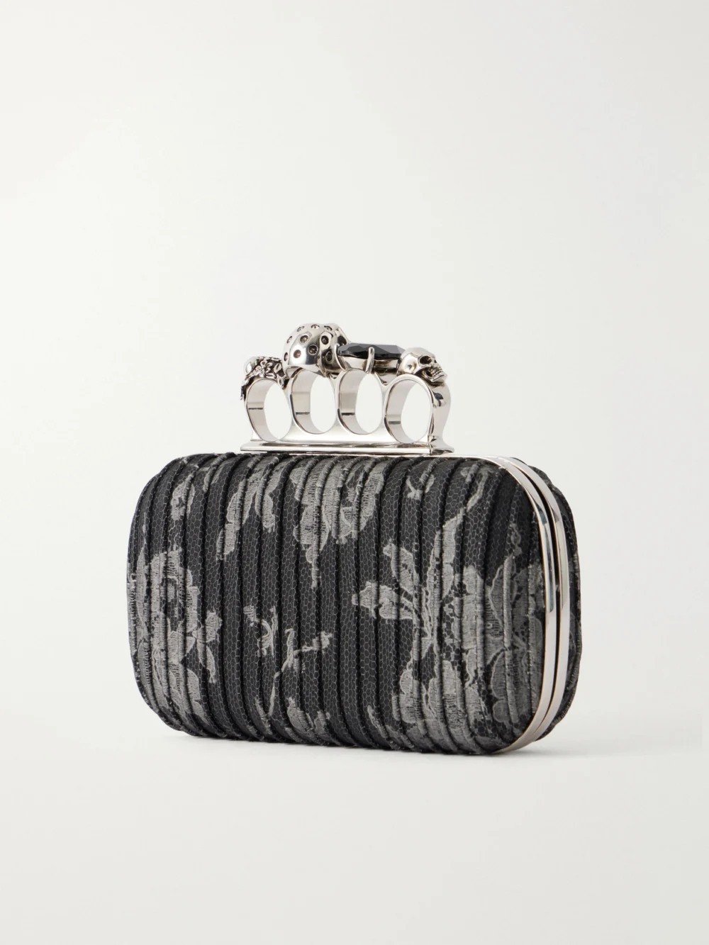 Back view of the Alexander McQueen Skull Lace-trimmed Brocade Clutch