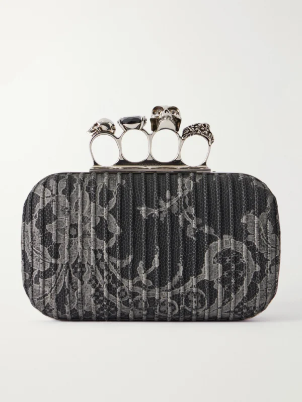 Alexander McQueen Skull Lace-trimmed Brocade Clutch