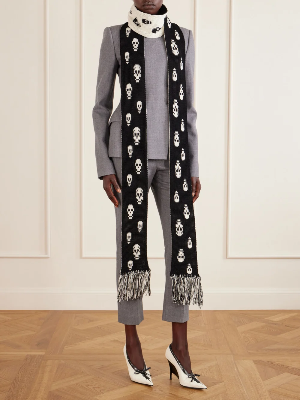 Alexander McQueen Skull-printed Cotton Scarf, styled view