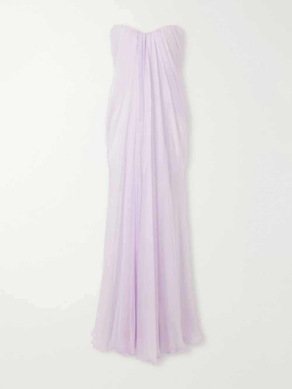 Alexander McQueen Strapless Draped Silk Bustier Maxi Dress in purple