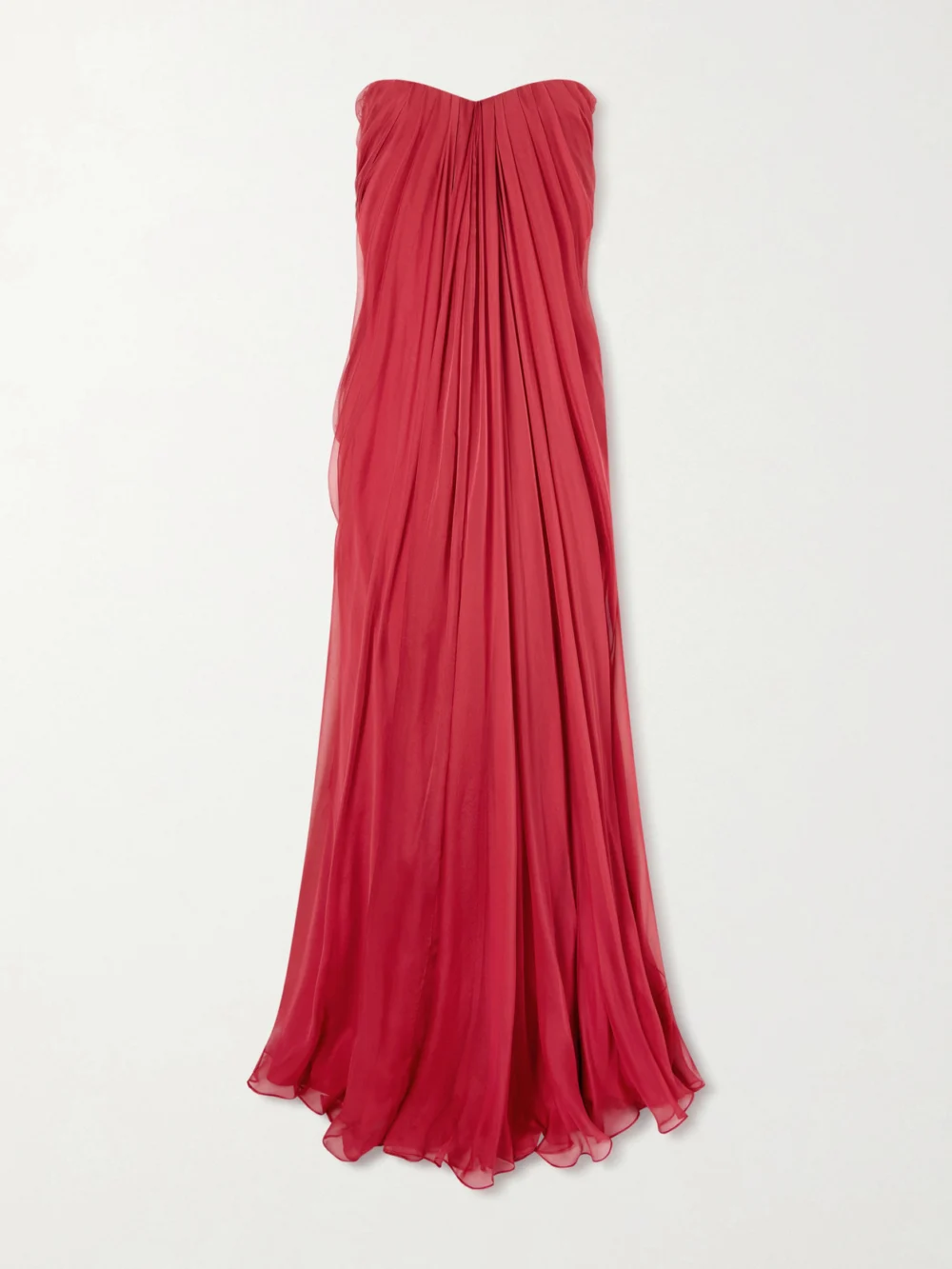 Alexander McQueen Strapless Draped Silk-chiffon Bustier Gown in red