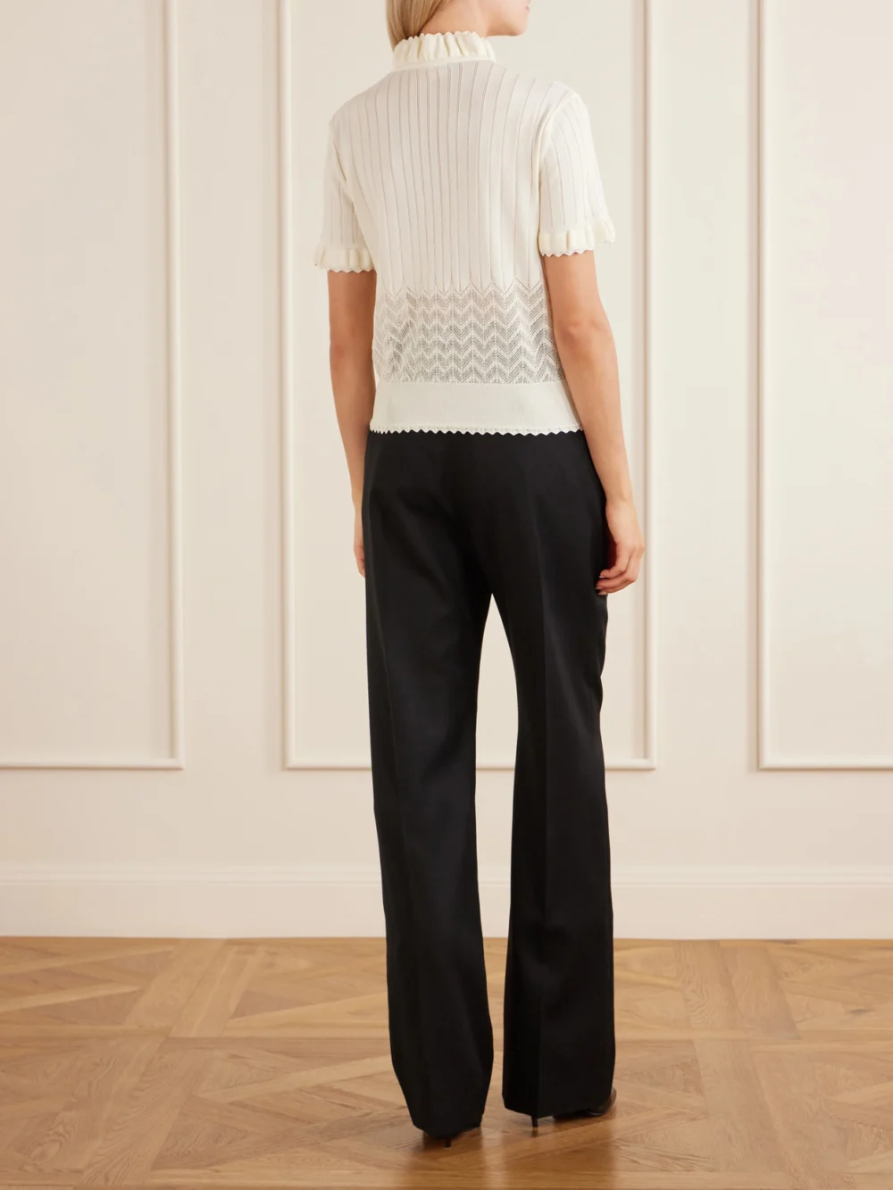 Back view of the Alexander McQueen Tie-detailed Crocheted Polo Shirt