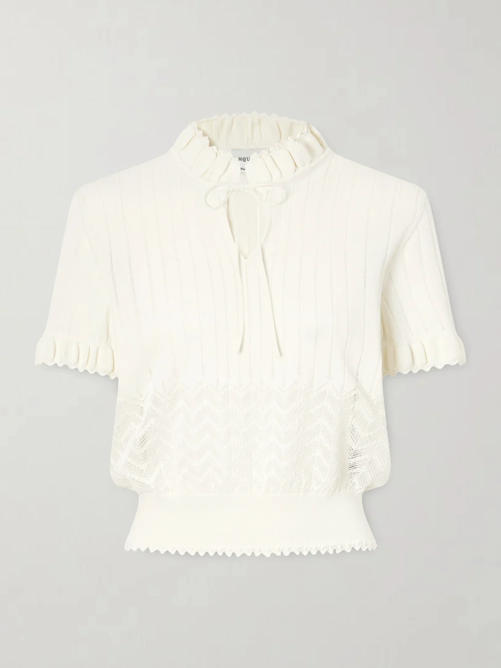 Alexander McQueen Tie-detailed Crocheted Polo Shirt in white
