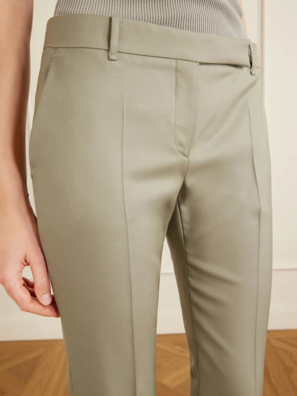 Close-up detail of the Alexander McQueen Wool Straight-leg Pants