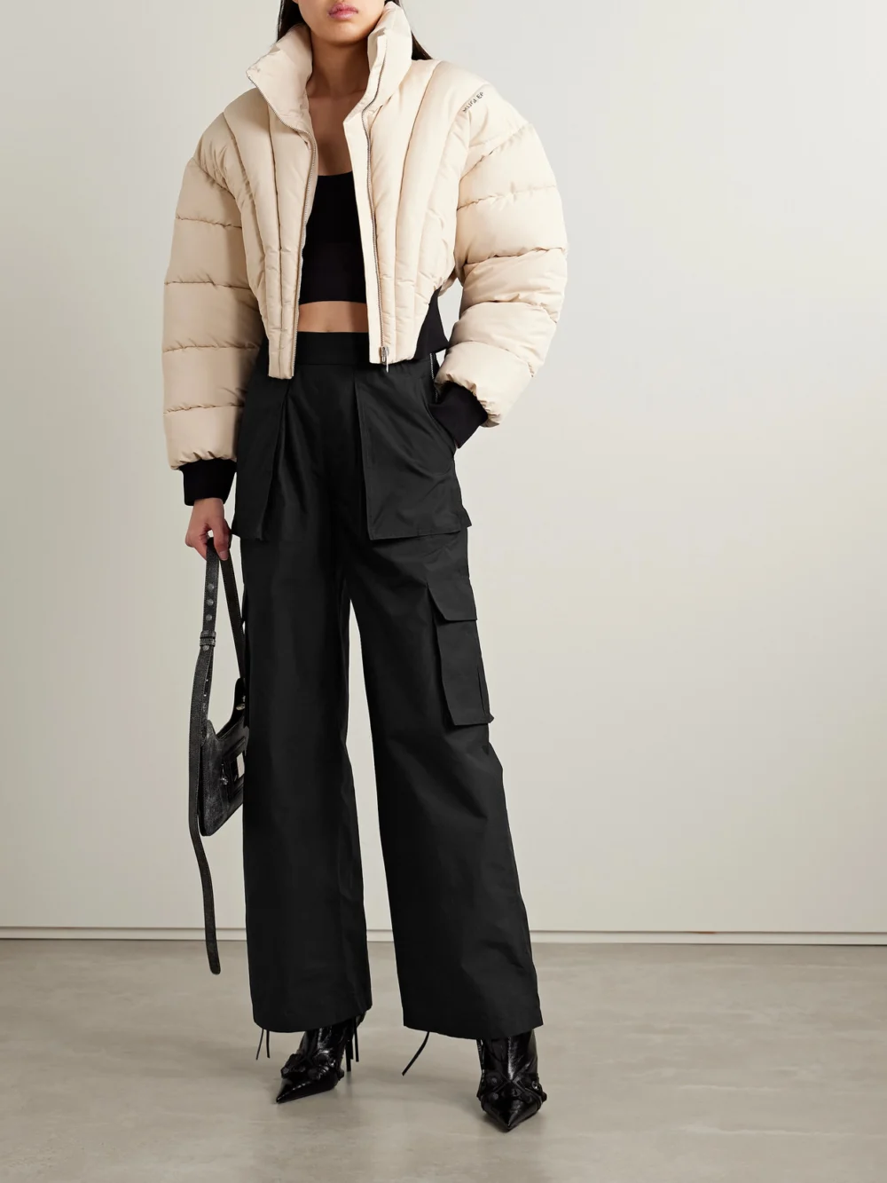 Alexander Wang Cotton-blend Ripstop Wide-leg Cargo Pants, worn by a model