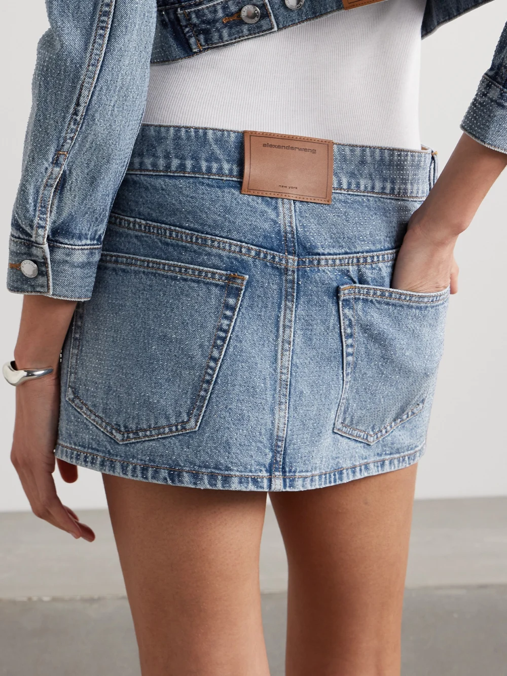 Back view of the Alexander Wang Crystal-embellished Denim Mini Skirt