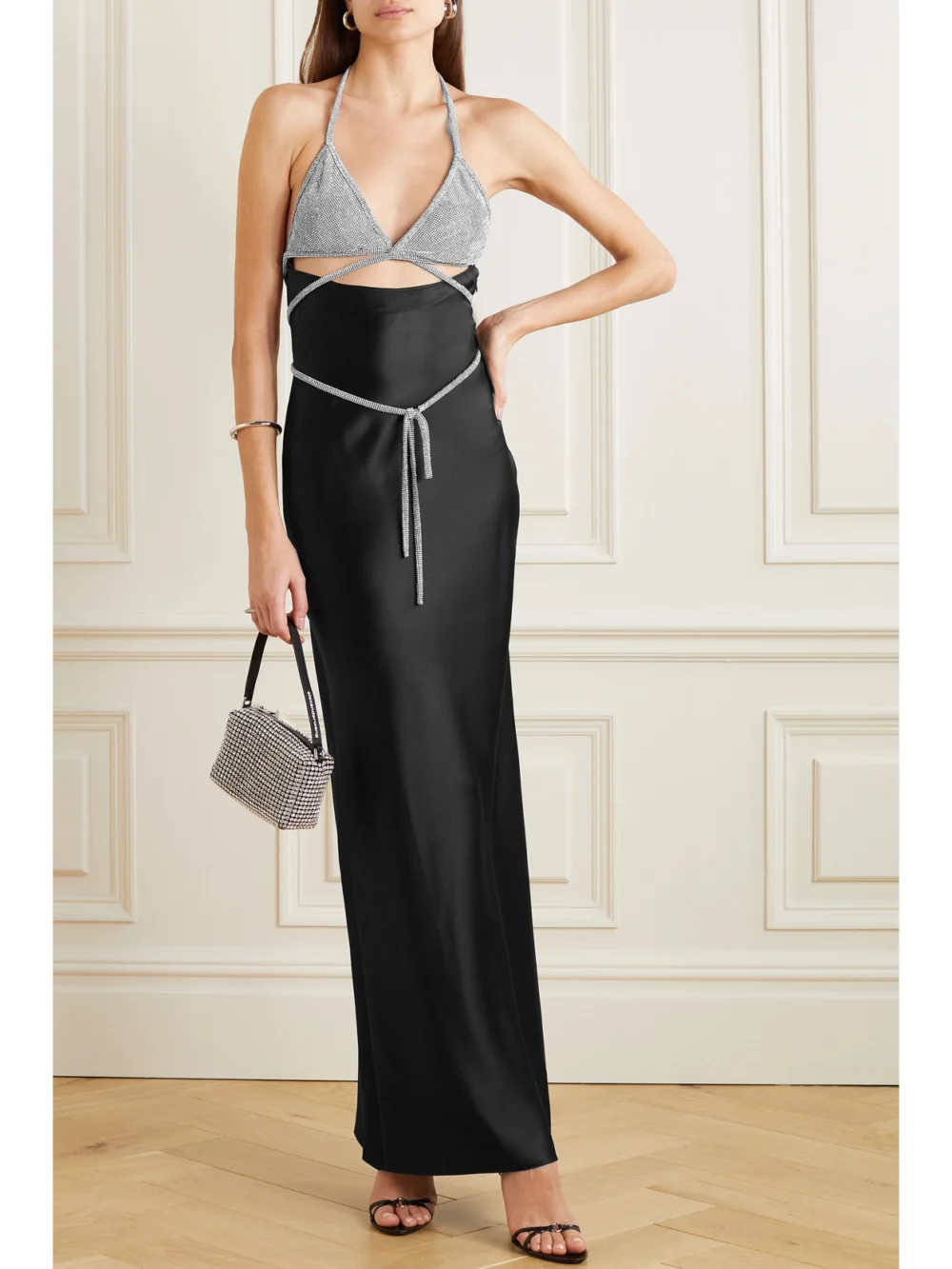 Alexander Wang Cutout Crystal-embellished Silk Gown, worn by a model