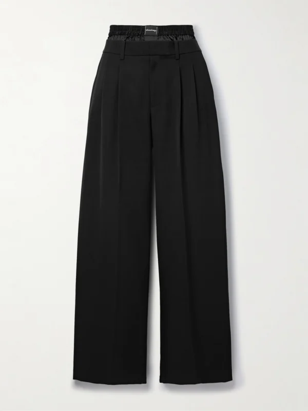 Alexander Wang Layered Satin-trimmed Wool-twill Wide-leg Pants