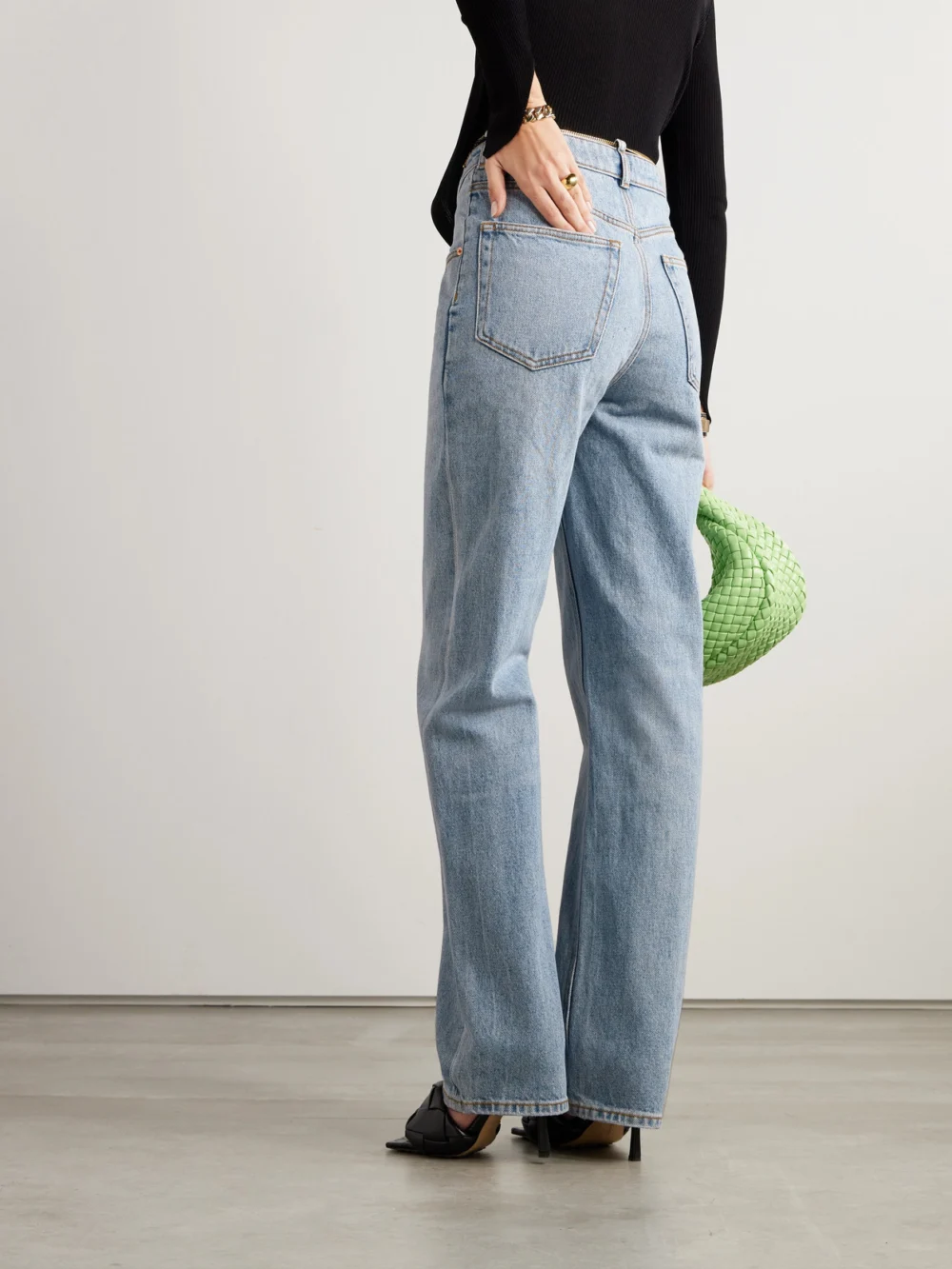 Back view of the Alexander Wang Nameplate Embellished Mid-rise Straight-leg Jeans