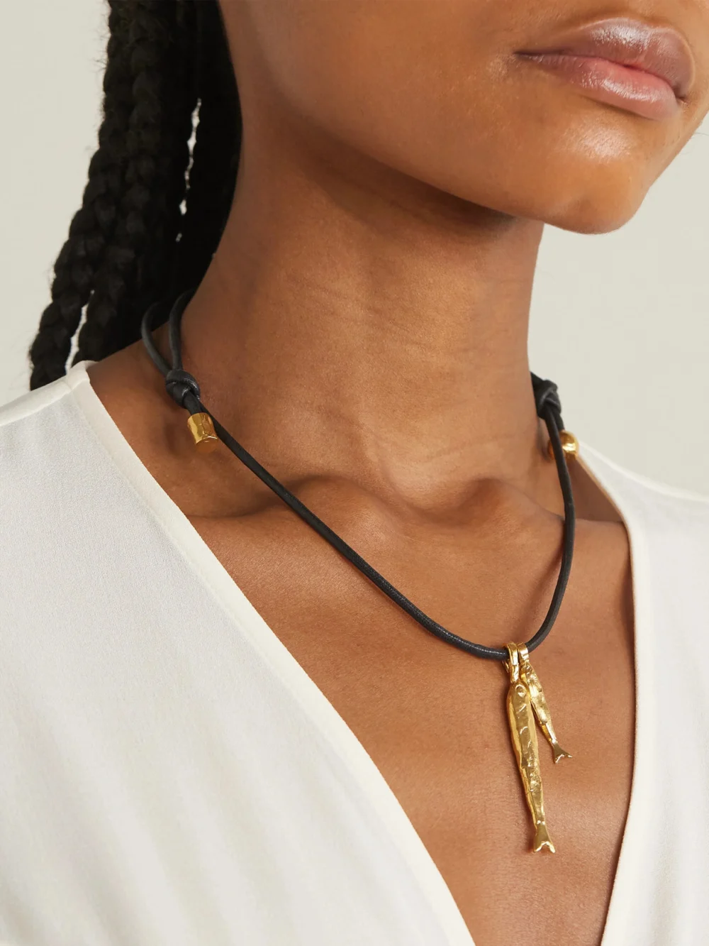 Alighieri Gone Fishing Gold-plated Cord Necklace, styled view
