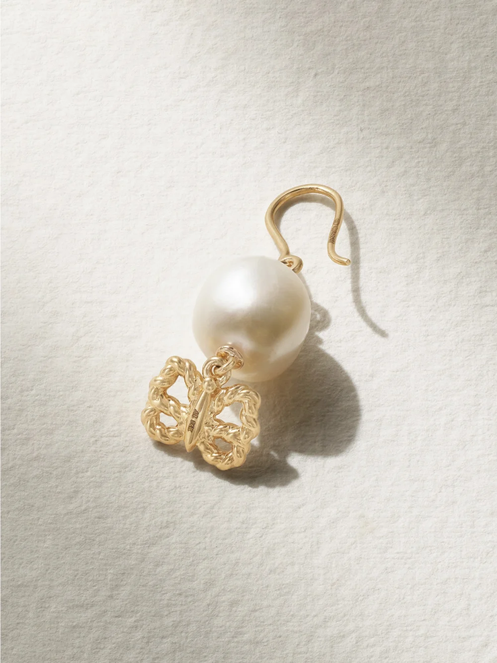 Back view of the Alison Lou Butterfly Streamer 14-karat Gold Pearl Single Earring