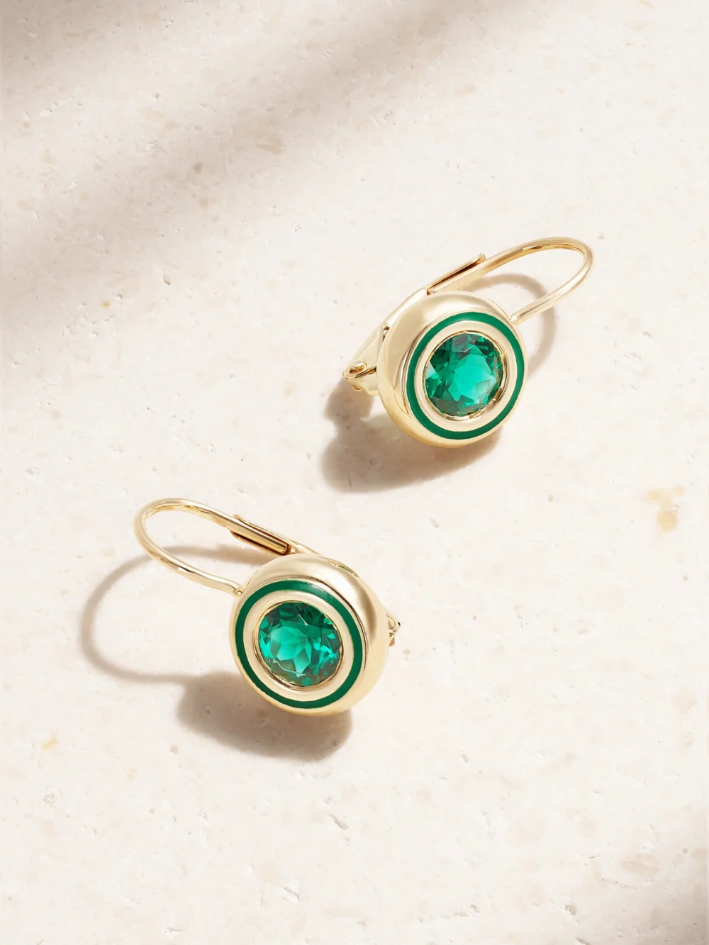Alison Lou Cocktail 14-karat Gold, Labroatory-grown Emerald and Enamel Earrings in green