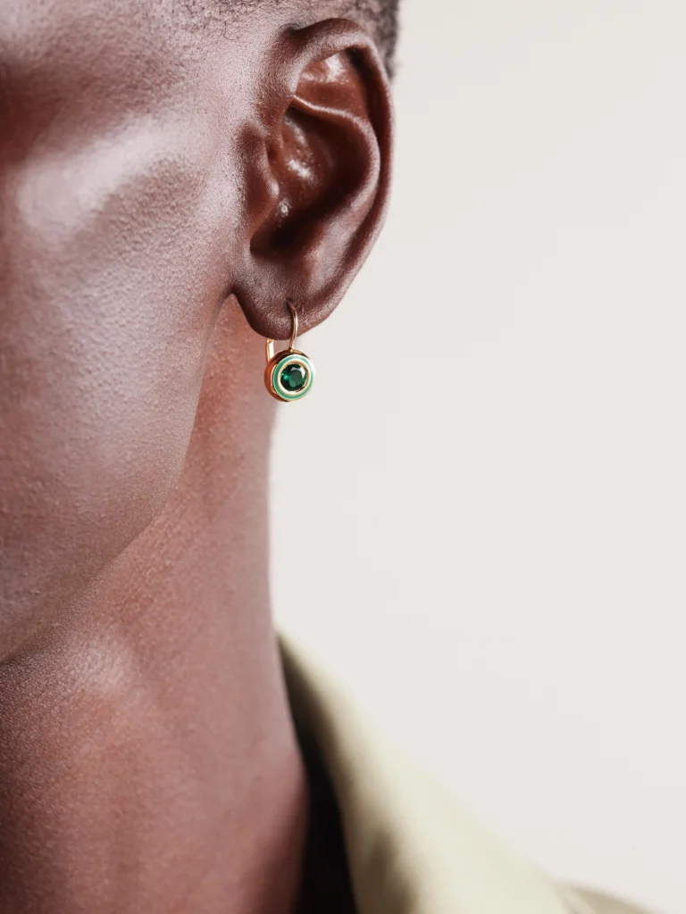 Alison Lou Cocktail 14-karat Gold, Labroatory-grown Emerald and Enamel Earrings