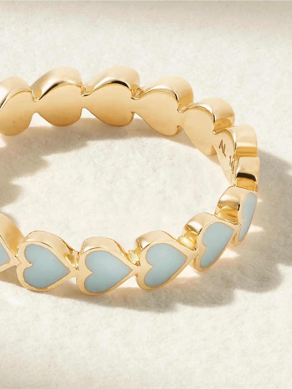 Back view of the Alison Lou Heart Stack 14-karat Gold and Enamel Ring