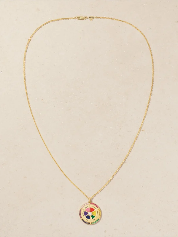 Alison Lou In Your Feels Wheel 14-karat Gold and Enamel Multi-stone Necklace