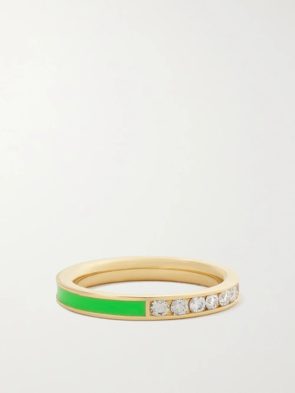 Back view of the Alison Lou Linear 14-karat Gold, Diamond and Enamel Ring