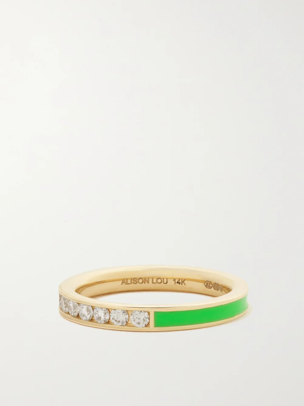 Alison Lou Linear 14-karat Gold, Diamond and Enamel Ring in 5