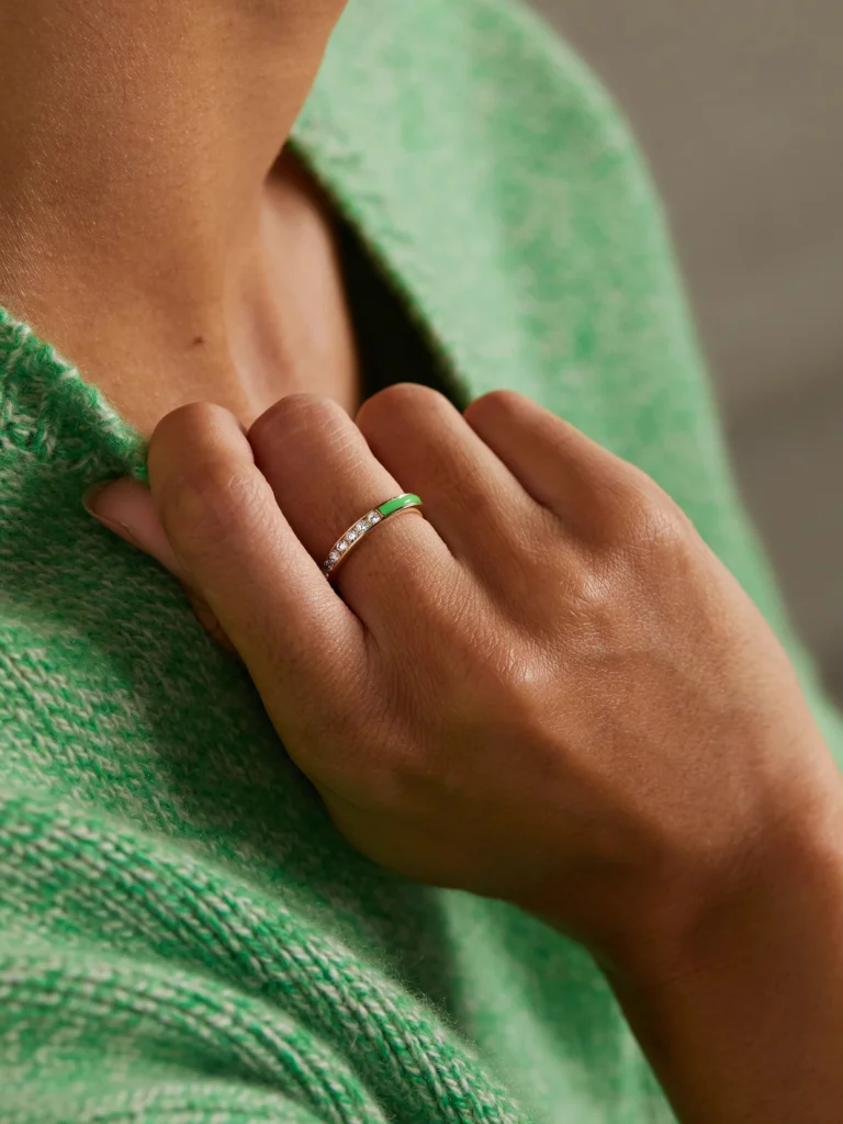 Alison Lou Linear 14-karat Gold, Diamond and Enamel Ring