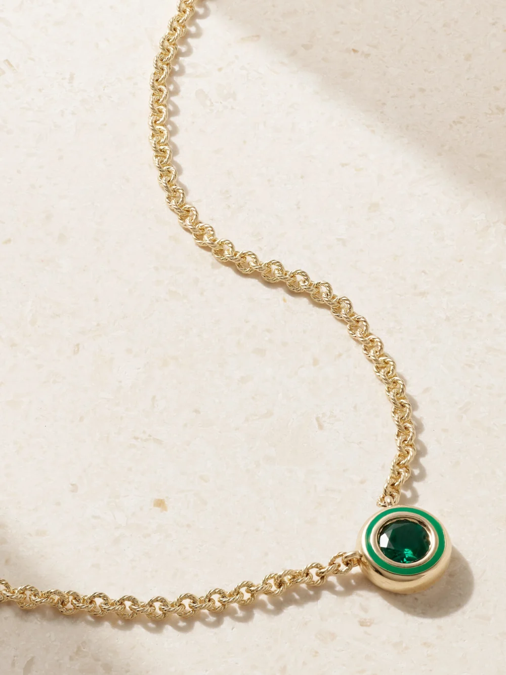 Alison Lou Madison 14-karat Gold, Emerald and Enamel Necklace in green