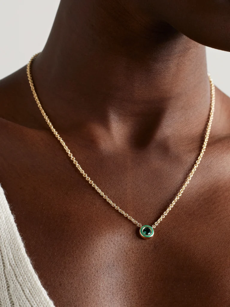 Alison Lou Madison 14-karat Gold, Emerald and Enamel Necklace