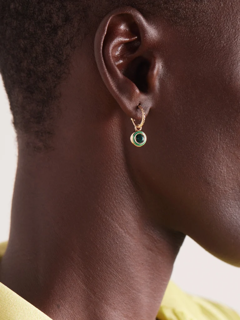Alison Lou Madison 14-karat Gold, Laboratory-grown Emerald and Enamel Earrings