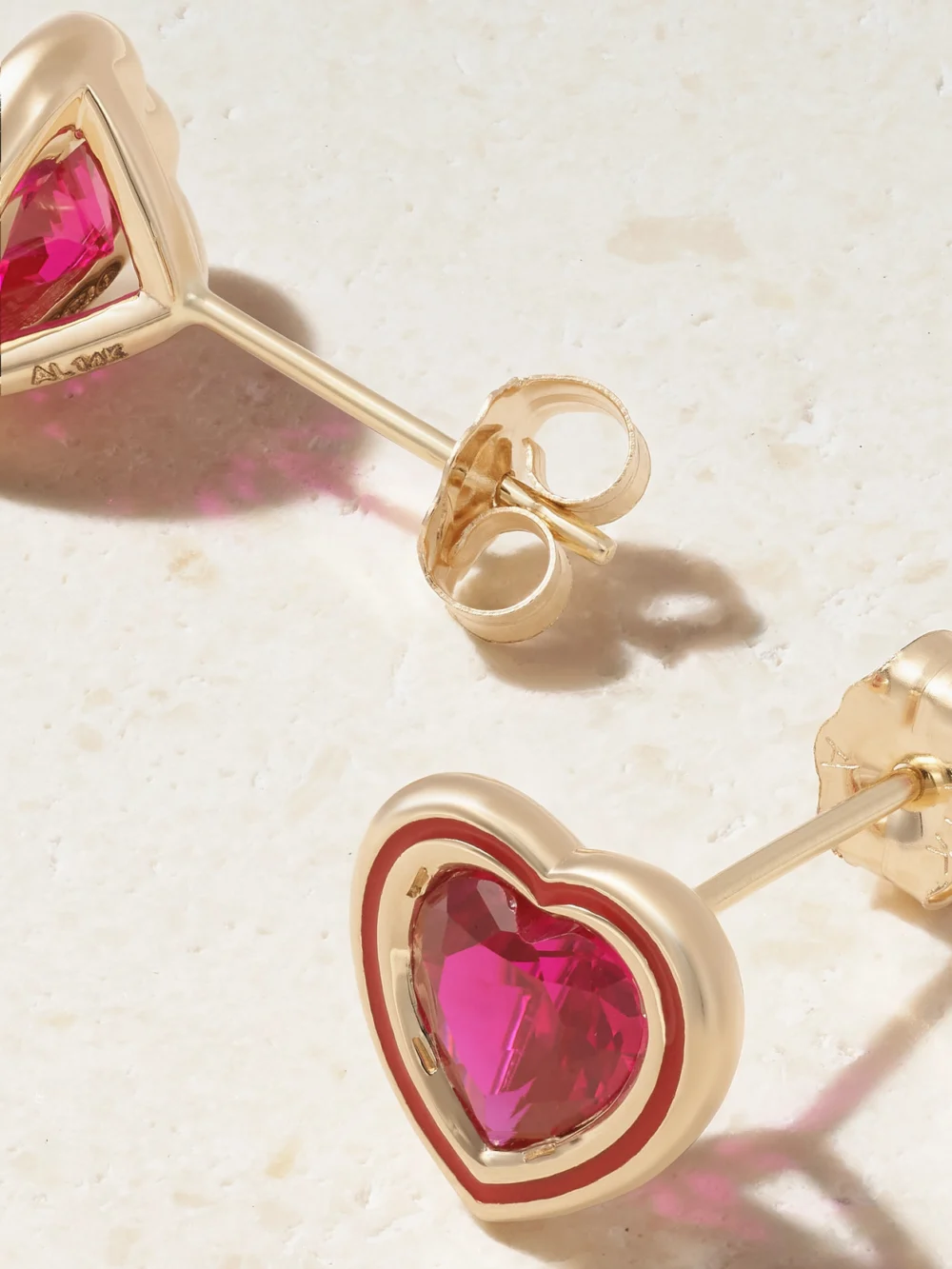 Back view of the Alison Lou Madison 14-karat Gold, Laboratory-grown Ruby and Enamel Earrings