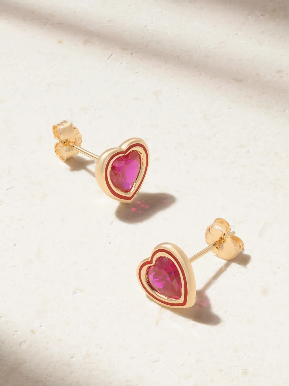 Alison Lou Madison 14-karat Gold, Laboratory-grown Ruby and Enamel Earrings in red