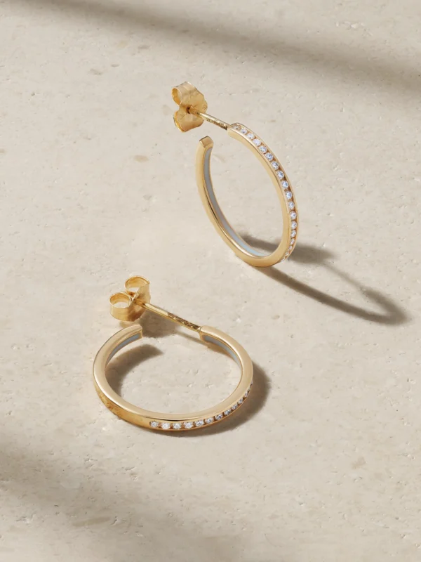 Alison Lou Small Linear 14-karat Gold, Diamond and Enamel Hoop Earrings