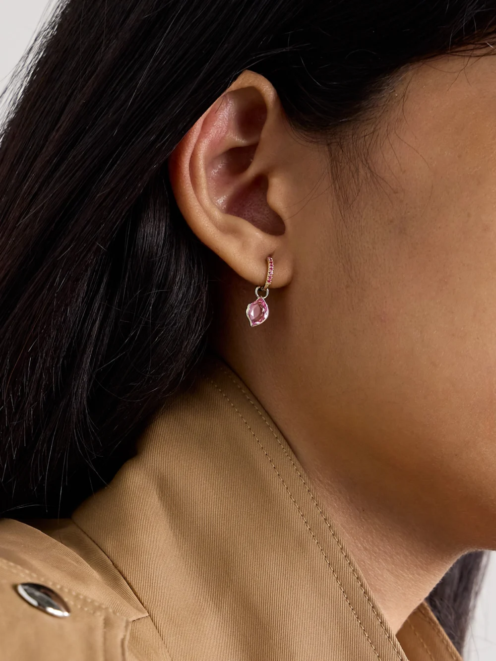 Alison Lou Smooch 14-karat Gold, Sapphire and Laboratory-grown Sapphire Single Hoop Earring, styled view