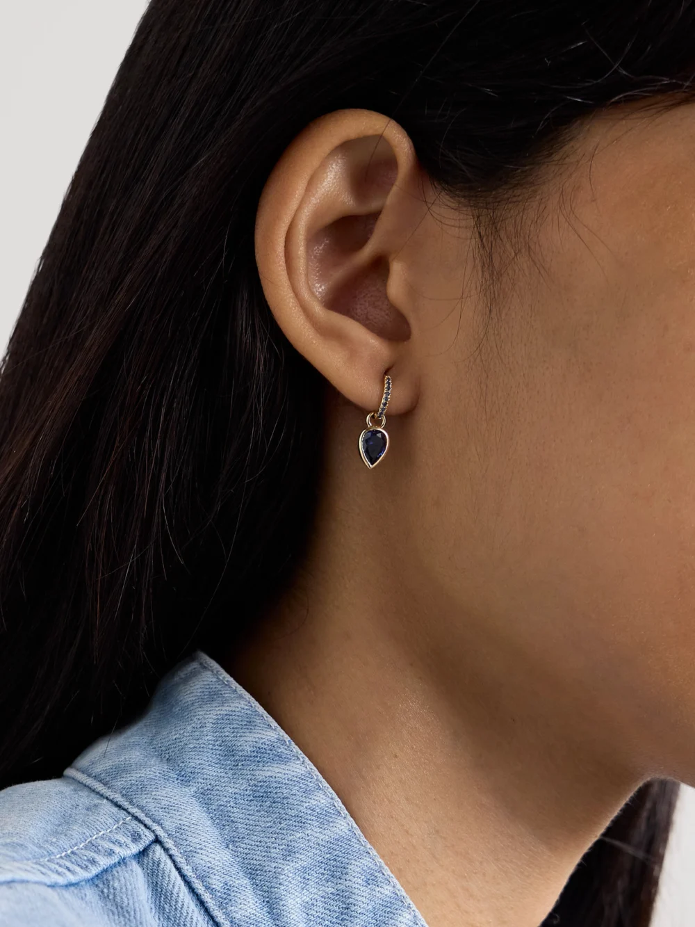 Alison Lou Tear 14-karat Gold, Sapphire and Laboratory-grown Sapphire Single Hoop Earring, styled view