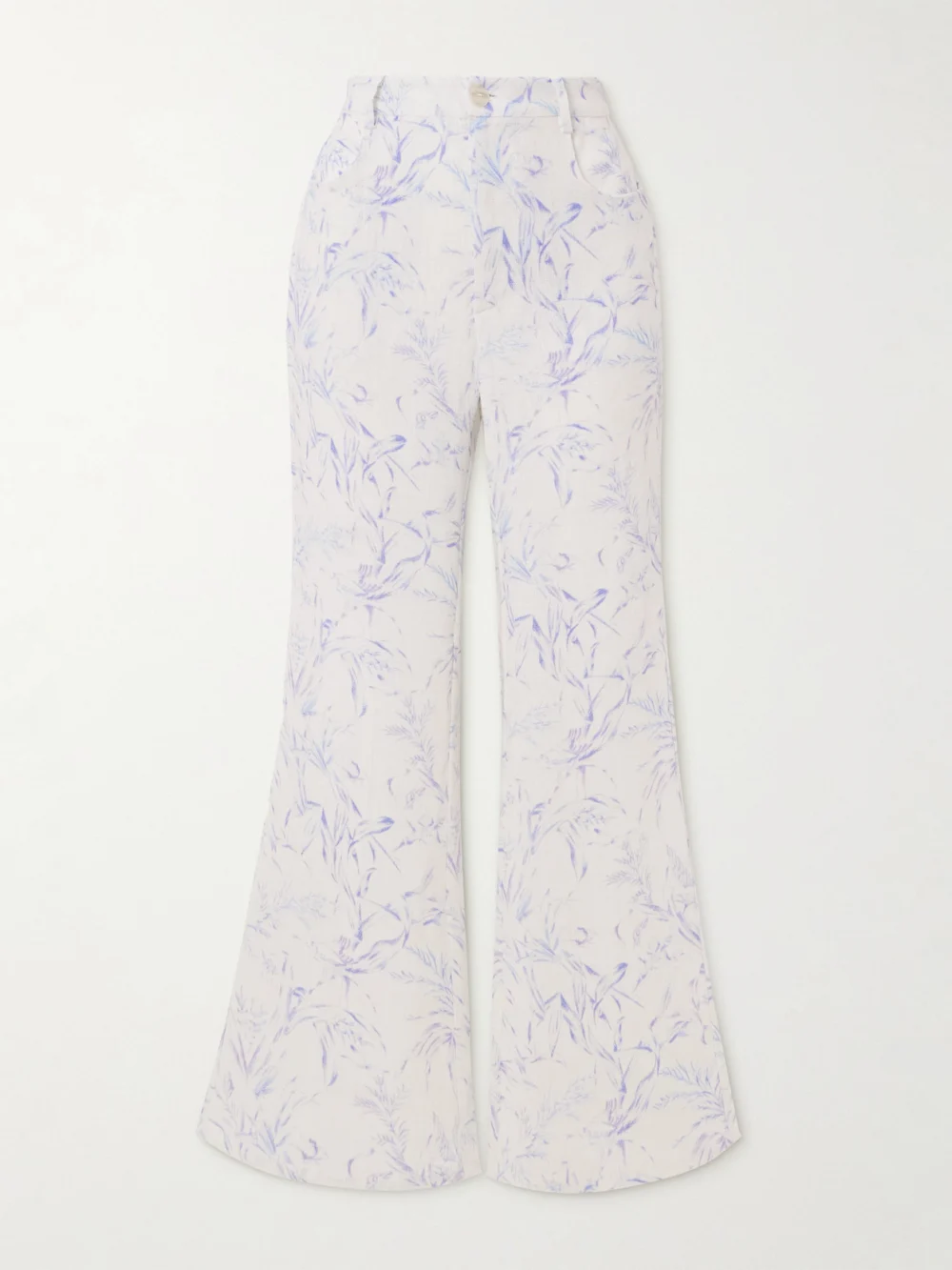 Alix Of Bohemia Bunny Avian Printed Linen-canvas Flared Pants in white