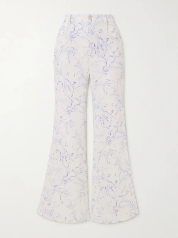 Alix Of Bohemia Bunny Avian Printed Linen-canvas Flared Pants