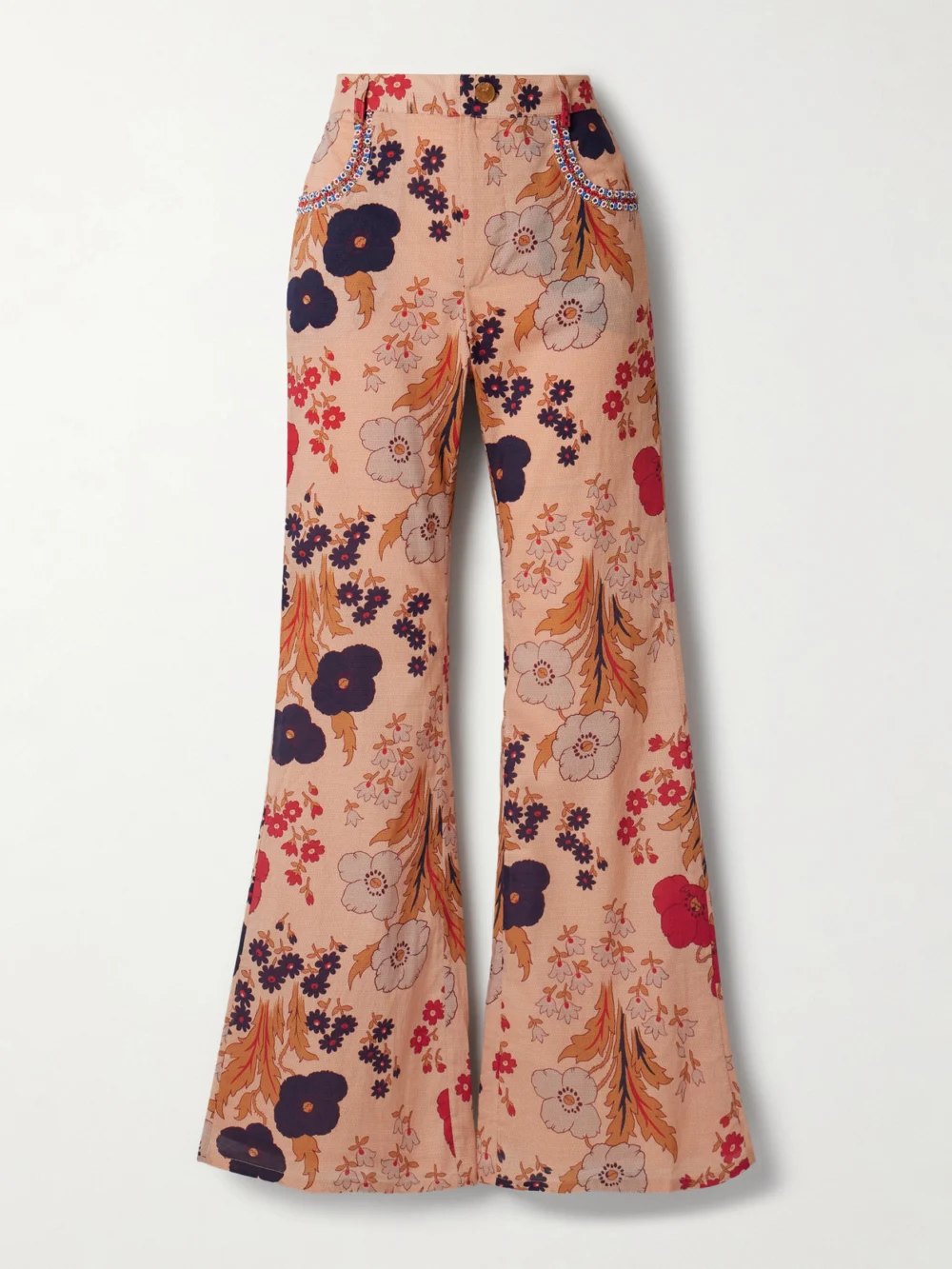 Alix Of Bohemia Bunny Bead-embellished Floral-print Cotton-voile Flared Pants in pink